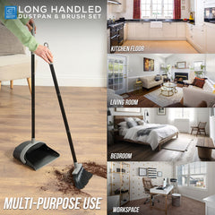 Long Handled Dustpan and Brush Set | No Bend Floor Sweeper