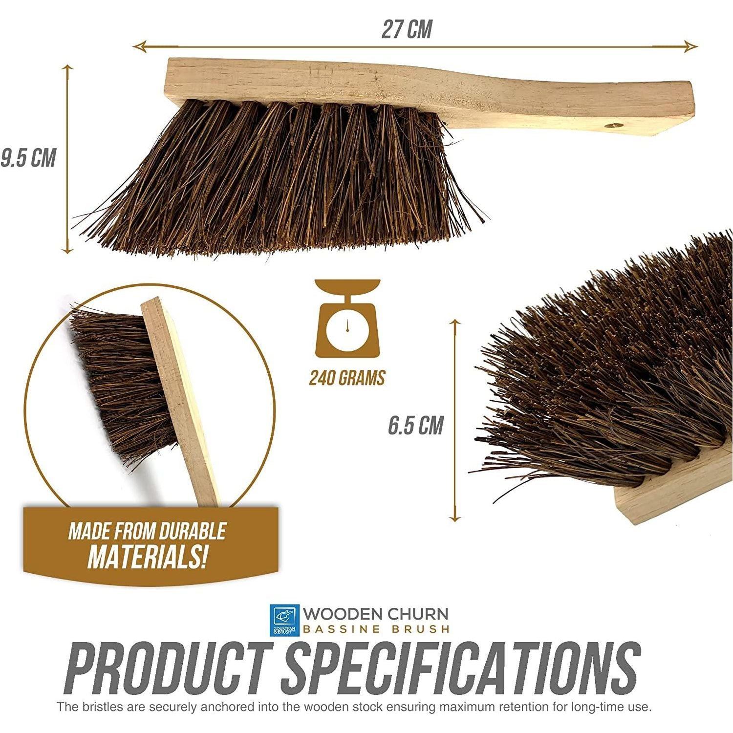 Traditional Wooden Churn Brush – Stiff Masonry & Brick Brush