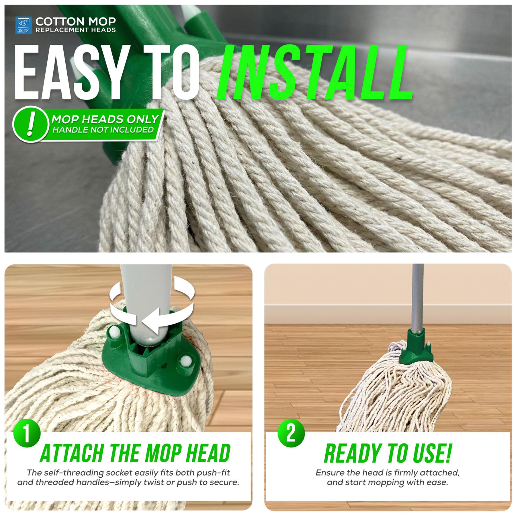 Green Cotton Mop Heads 12PY Pack of 5 | Colour Coded Cleaning