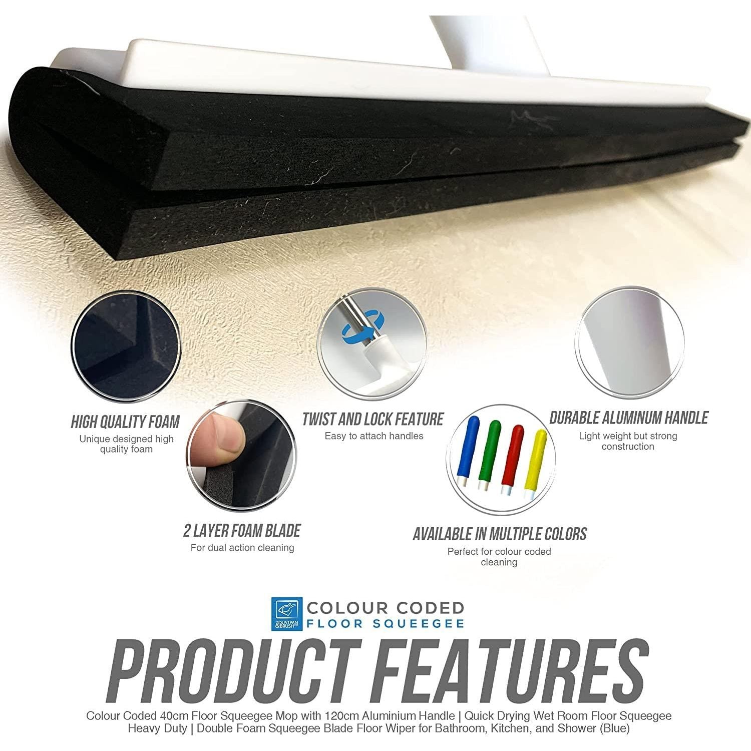 Colour Coded 18" Floor Squeegee with Aluminium Handle