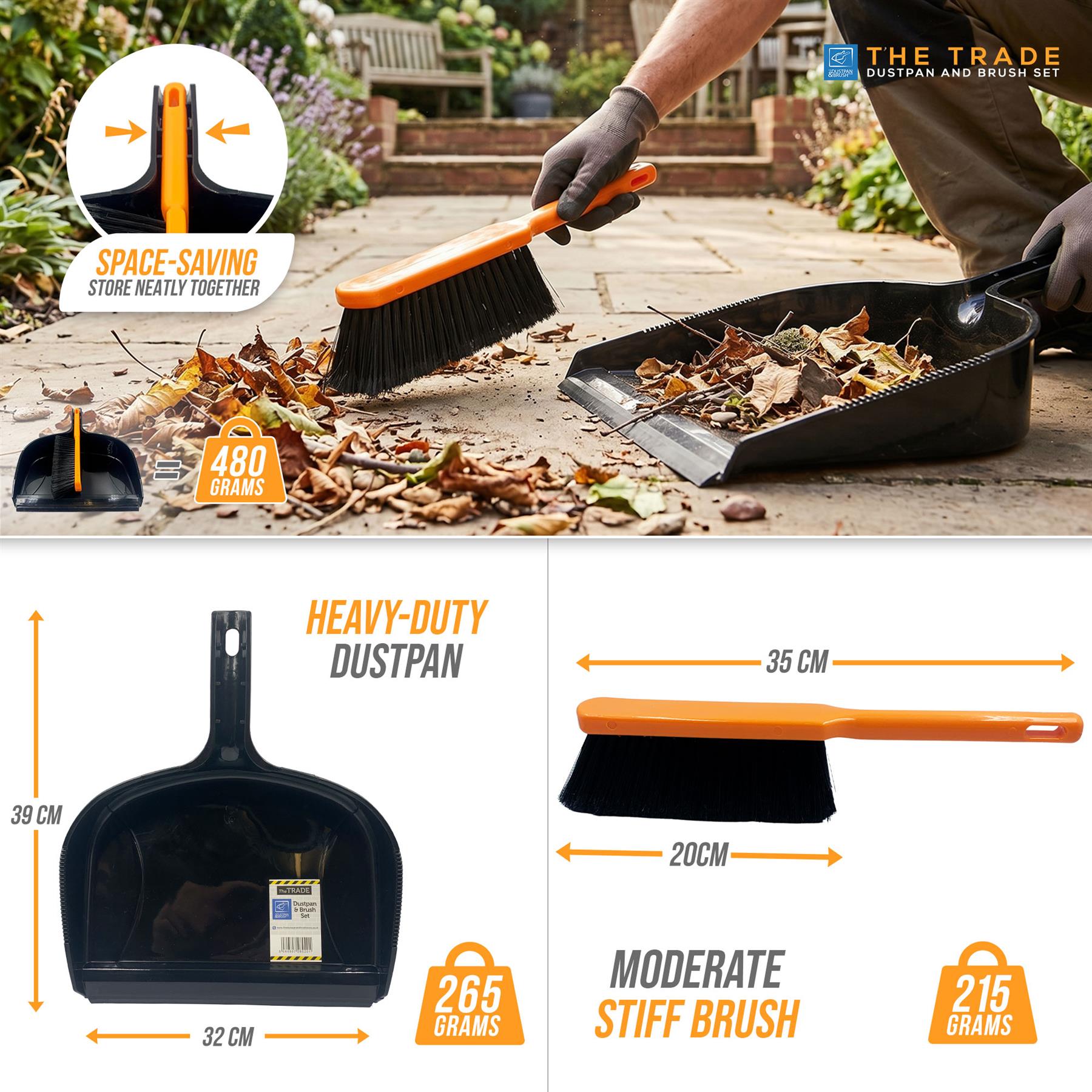 TRADE Jumbo Dustpan and Large Brush Set – Heavy Duty Builders Cleaning Set