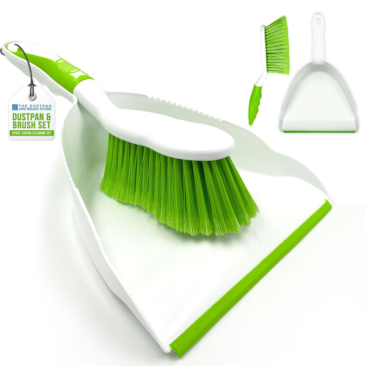 Deluxe Dustpan and Brush Set Green | Soft Grip Hand Brush