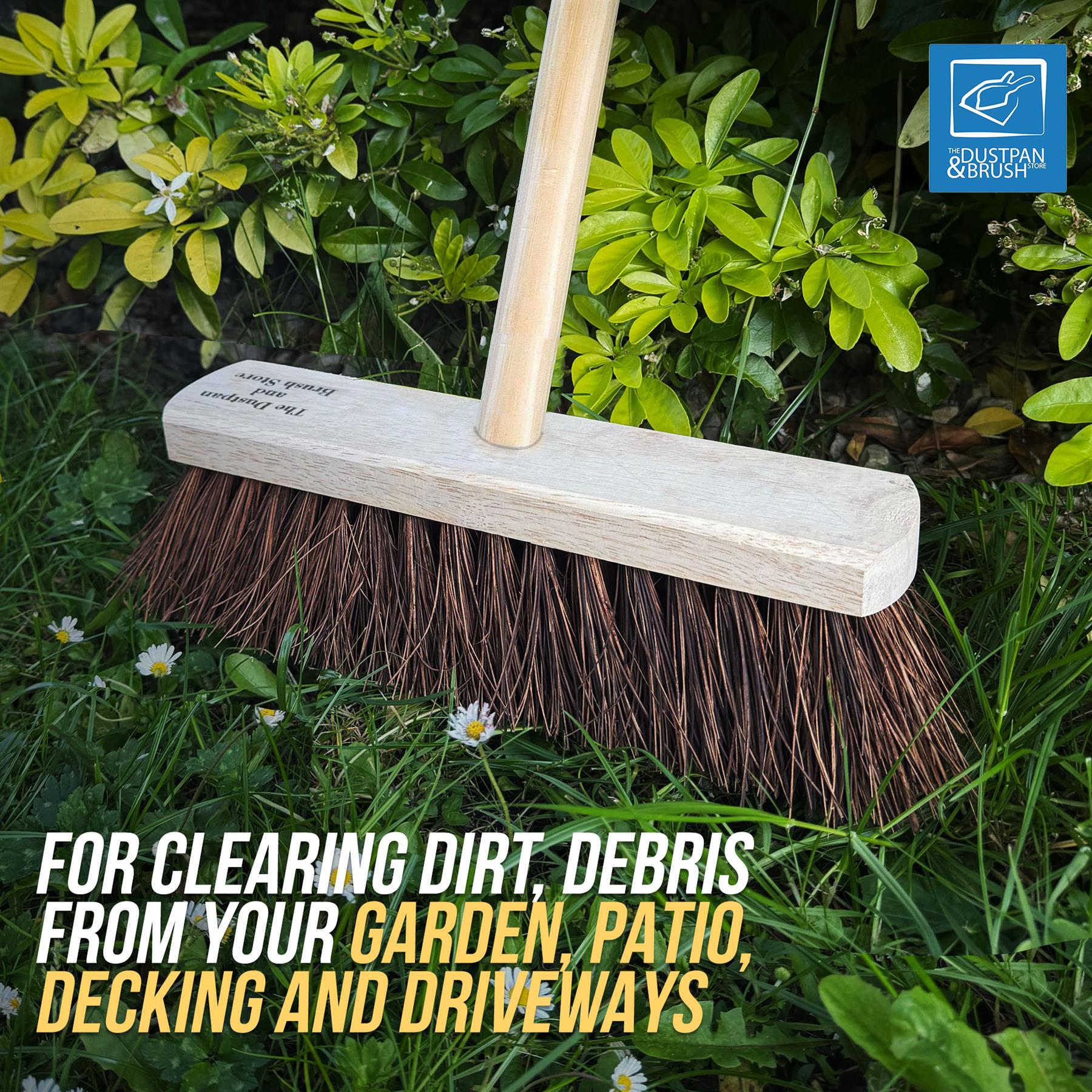 10" Stiff Bassine Broom with Wooden Handle – Outdoor Yard Brush