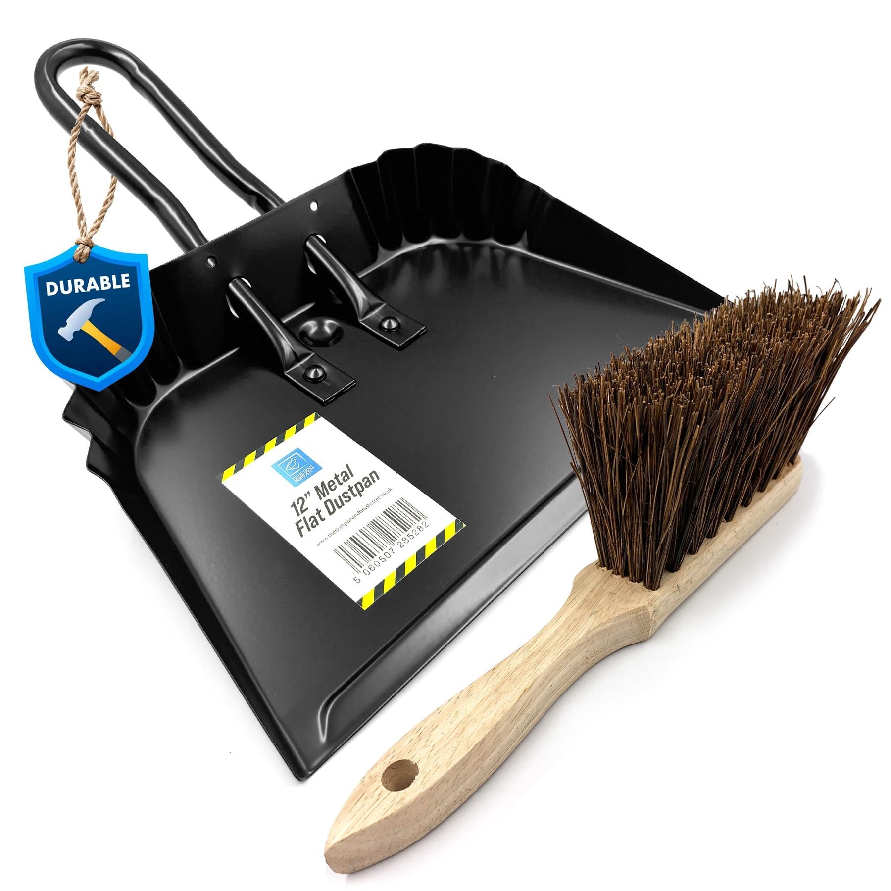 12" Metal Dustpan and Brush Set | Stiff Bassine Heavy Duty Sweeper