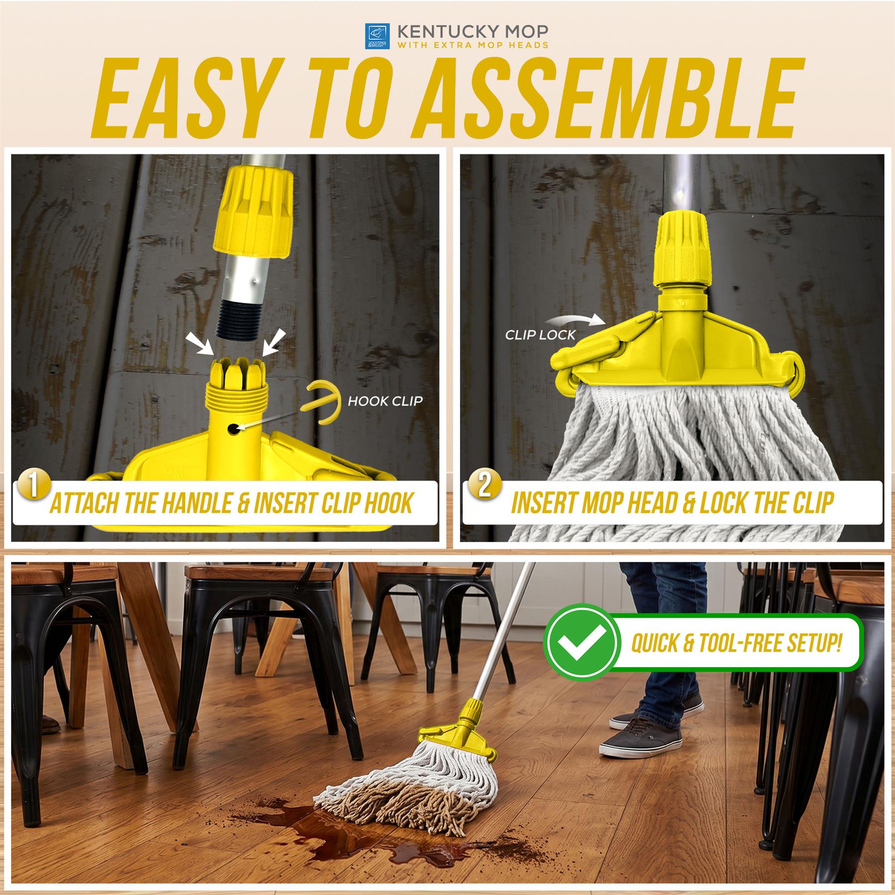 Yellow Kentucky Mop Set with 5 Mop Heads & Handle