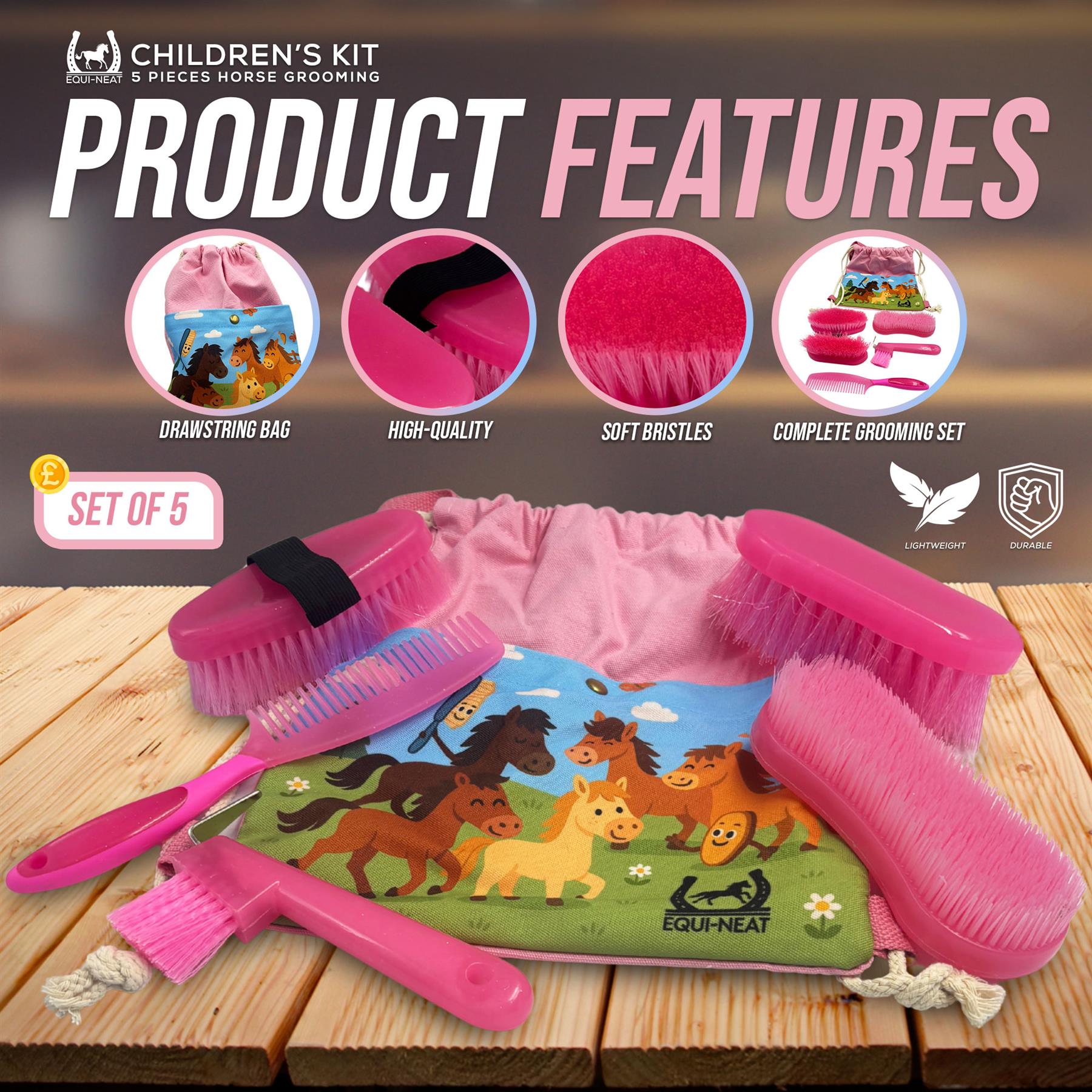 Equi-Neat Kids Horse Grooming Kit Pink – 5 Piece Set