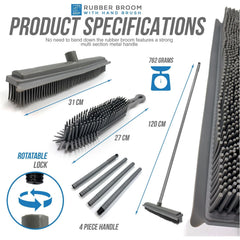 Grey Rubber Broom and Hand Brush Set for Pet Hair