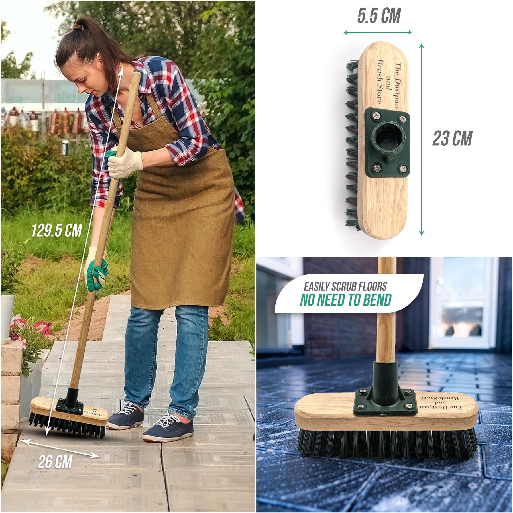 9" Stiff PVC Deck Scrub Floor Scrubbing Brush and 4ft Wooden Handle