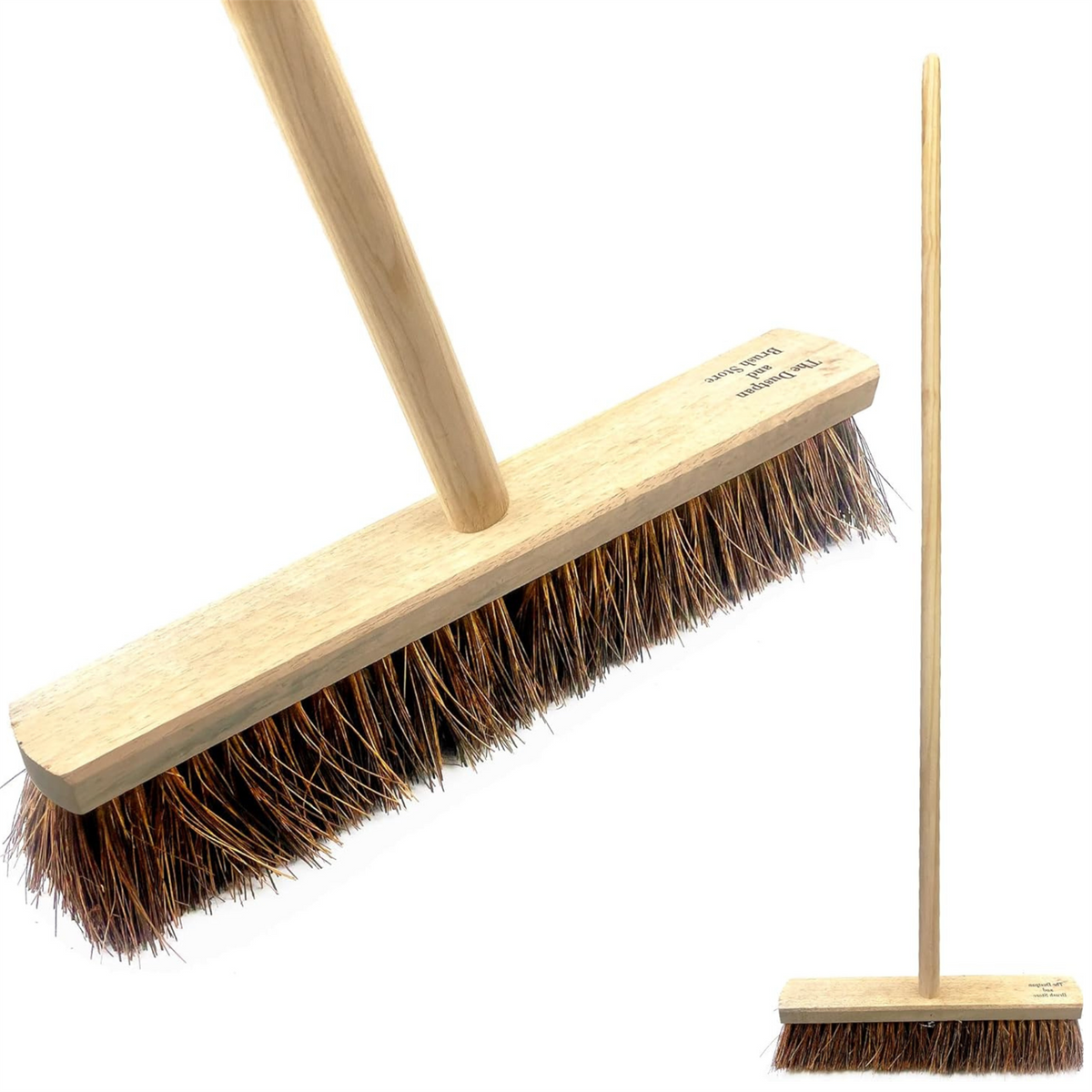 18" Stiff Natural Bassine Yard Broom with Wooden Handle