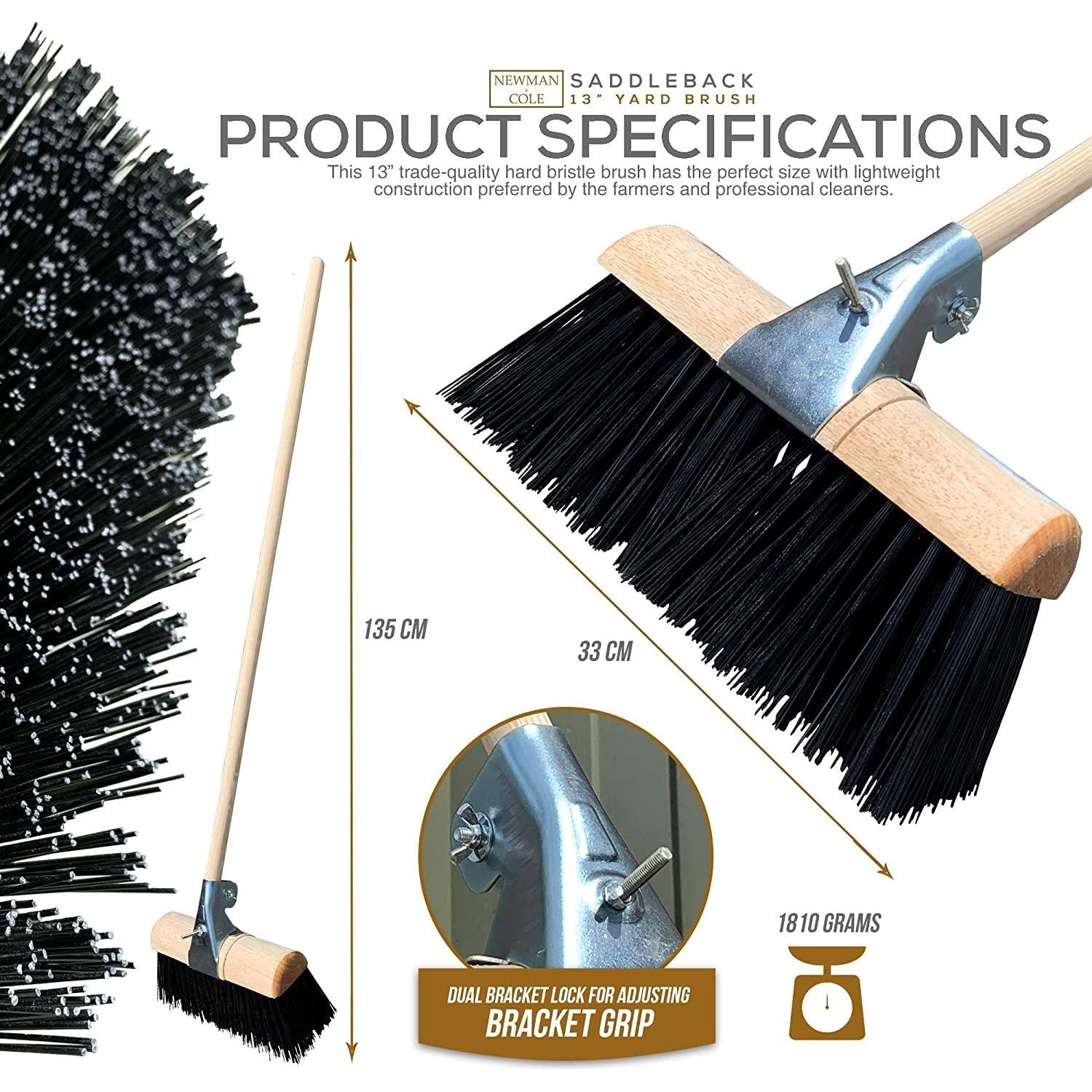 13" Newman & Cole PVC Saddle Broom with Handle | Heavy Duty Yard Brush