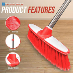 Red & White Indoor Broom with 4 Piece Stainless Steel Handle