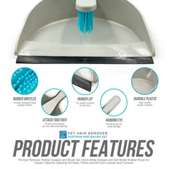 Rubber Dustpan and Brush Set for Pet Hair, Carpets & Floors