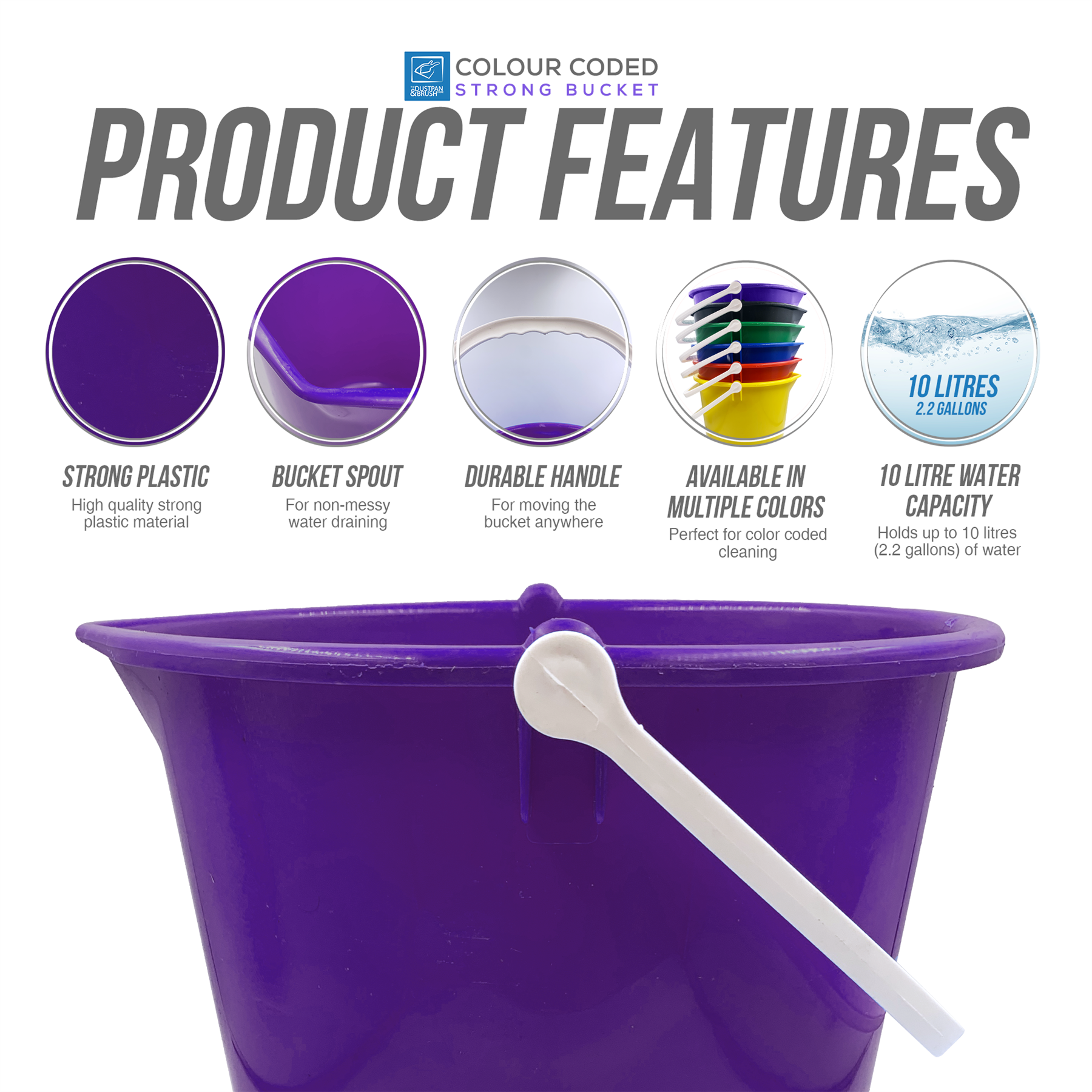 Purple 10L Colour Coded Cleaning Bucket with Spout