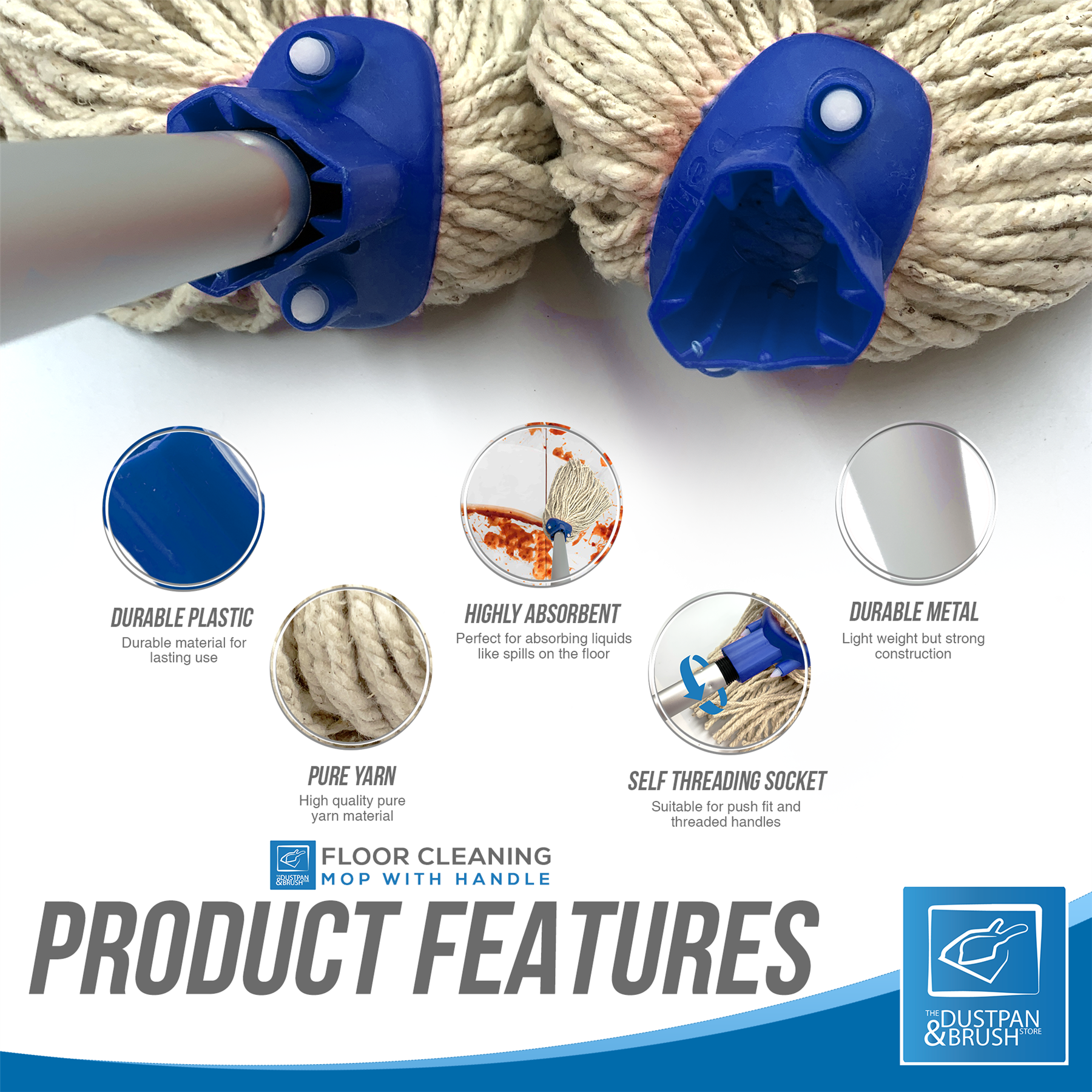 Colour Coded Aluminium Handle Mop Set with 2 Cotton Mop Heads