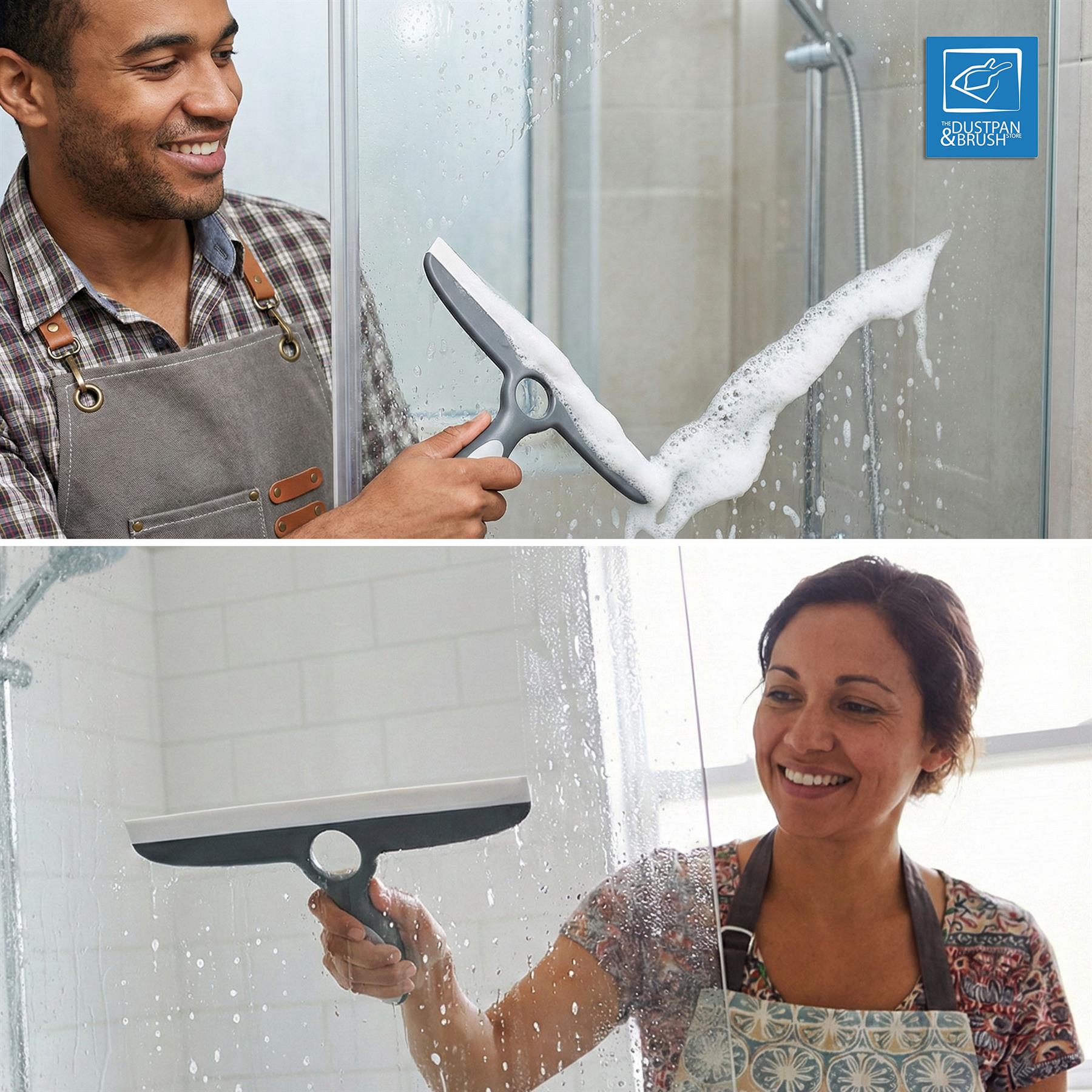 Deluxe Grey Shower Squeegee for Shower Screens with Wall Hooks