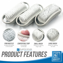 Silver Nail Brushes Pack of 3 | Plastic Hand Cleaning Brushes