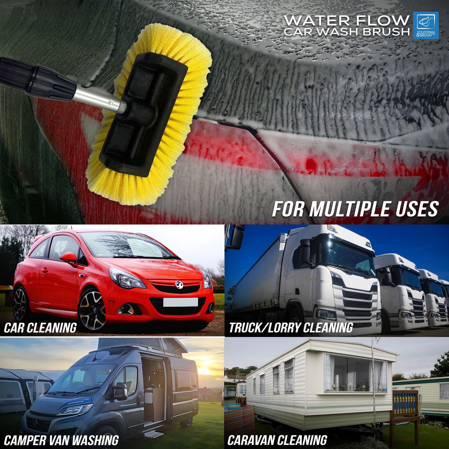 1.9m Telescopic Water-Fed Car Wash Brush | 2-Section Handle