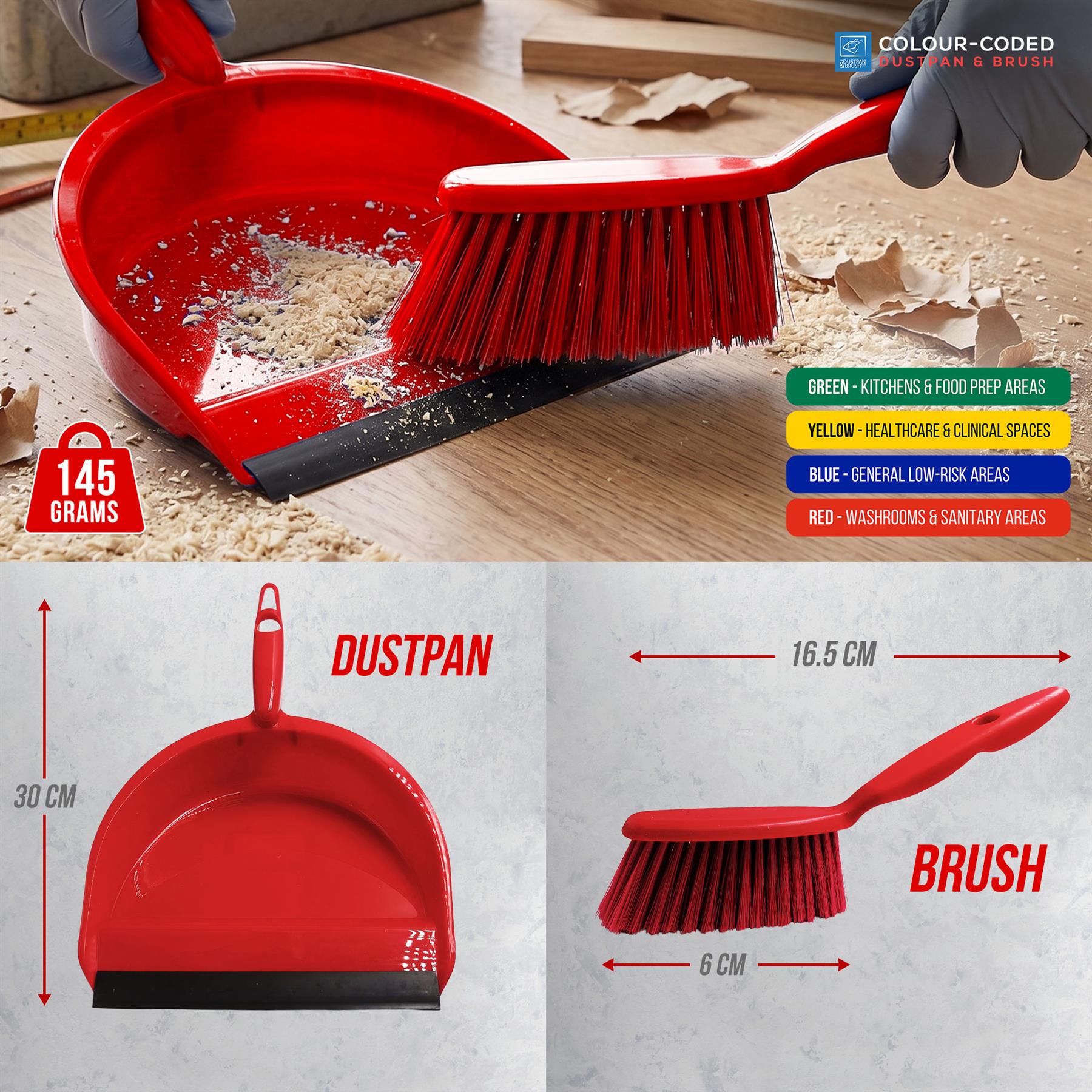 Red Colour Coded Dustpan and Brush Set