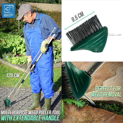 Wire Weed Brush with Scraper | Long Handle Patio & Driveway Cleaner