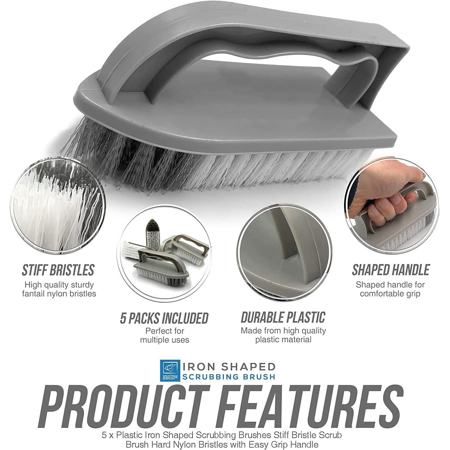 Value Plastic Scrubbing Brushes Pack of 5 | Stiff Hand Brushes