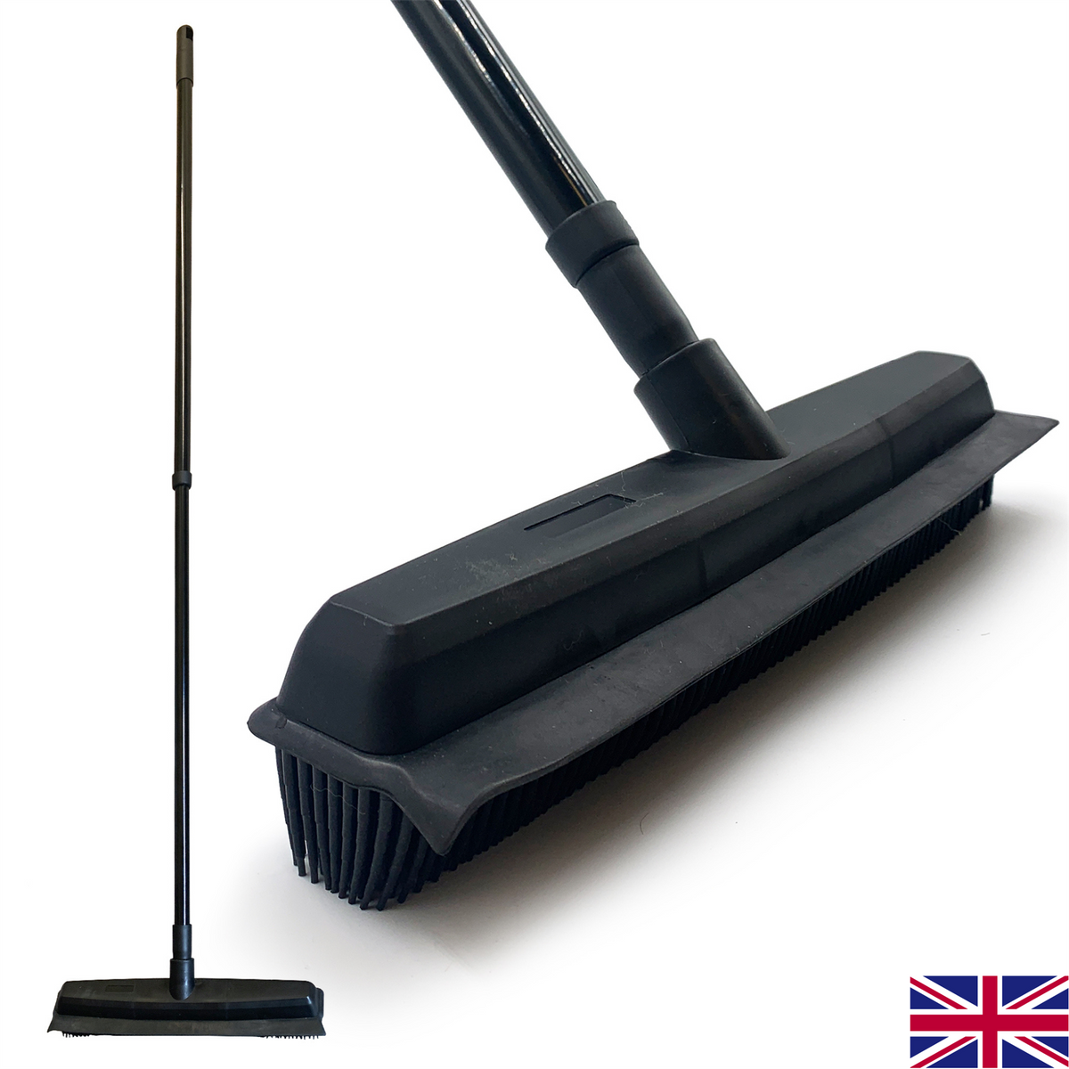 Rubber Broom with Extending Handle for Pet Hair & Squeegee
