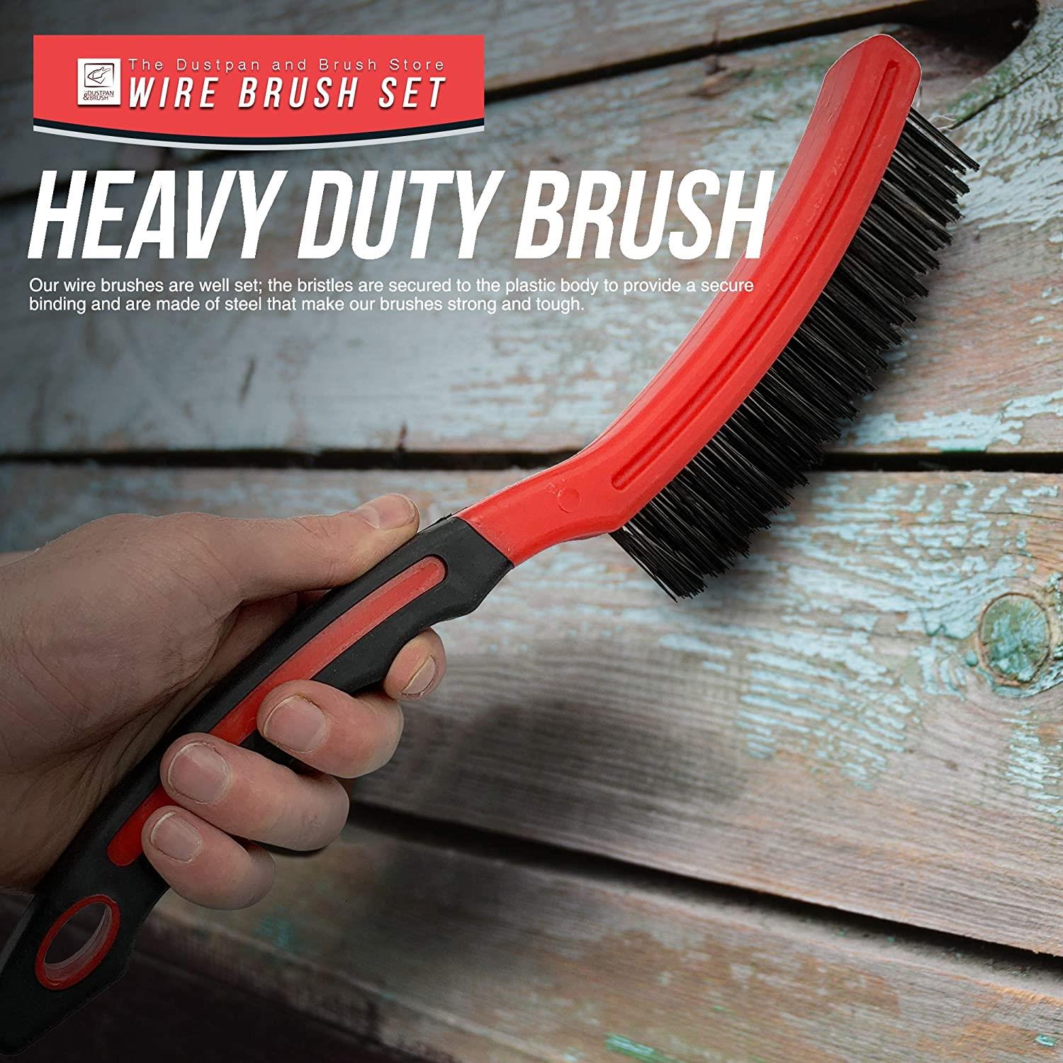 Wire Brush Set with Rubber Grip Handles | Heavy Duty Steel Brushes
