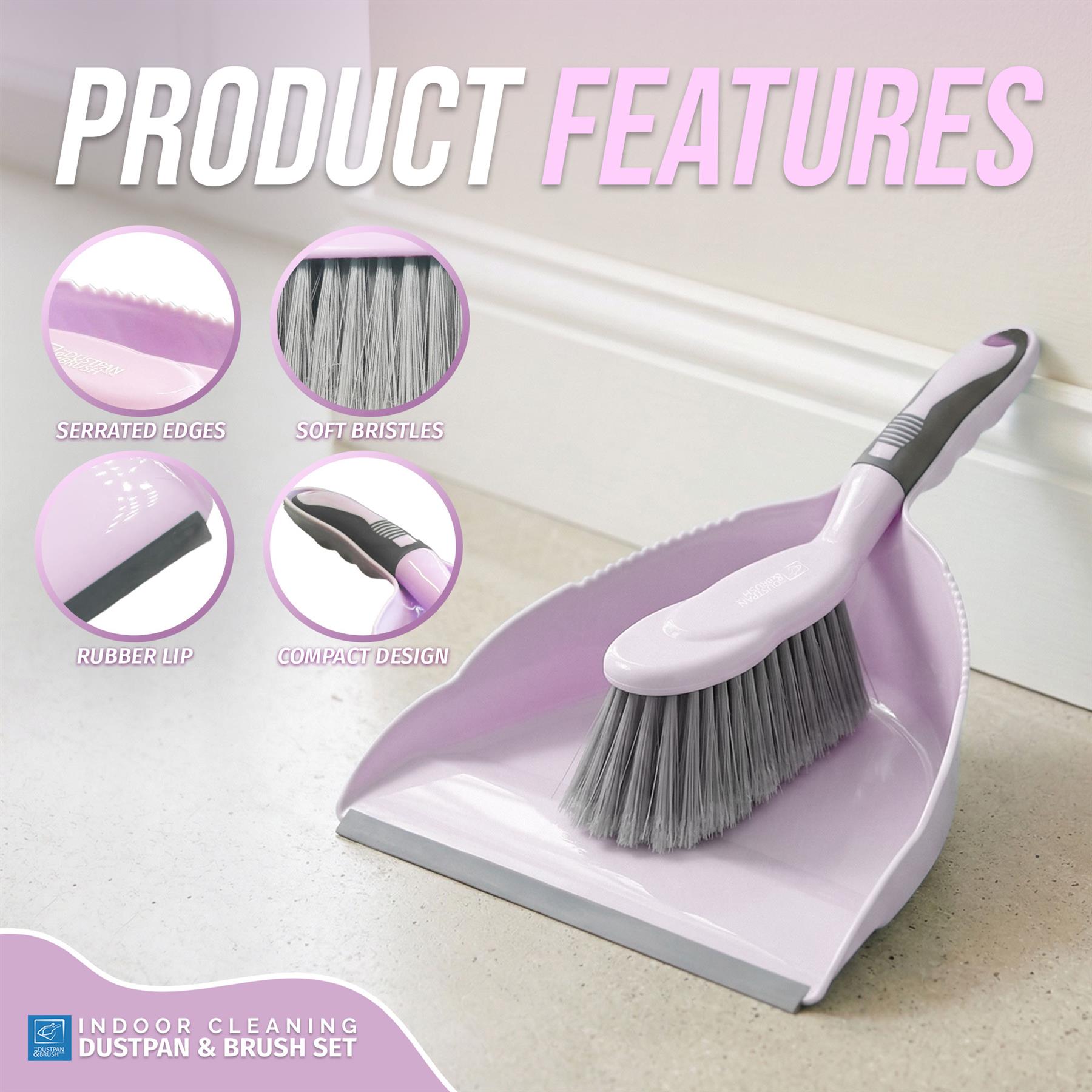 Lilac Dustpan and Brush Set | Compact Household Sweeping Set