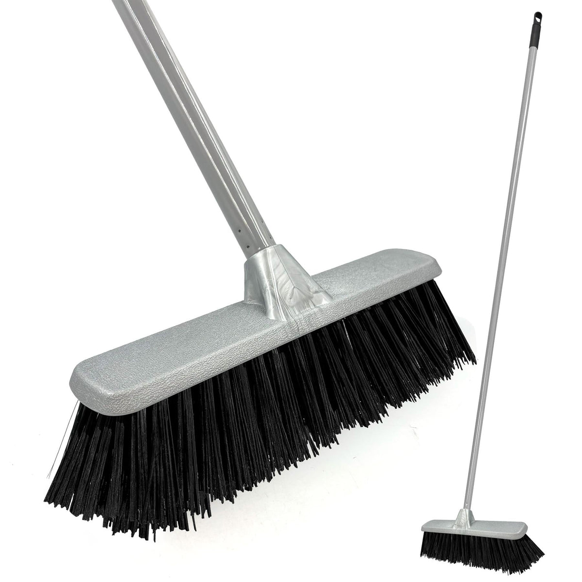 Silver Indoor Stiff Sweeping Brush Head and Handle Kitchen Broom Floor Sweeper