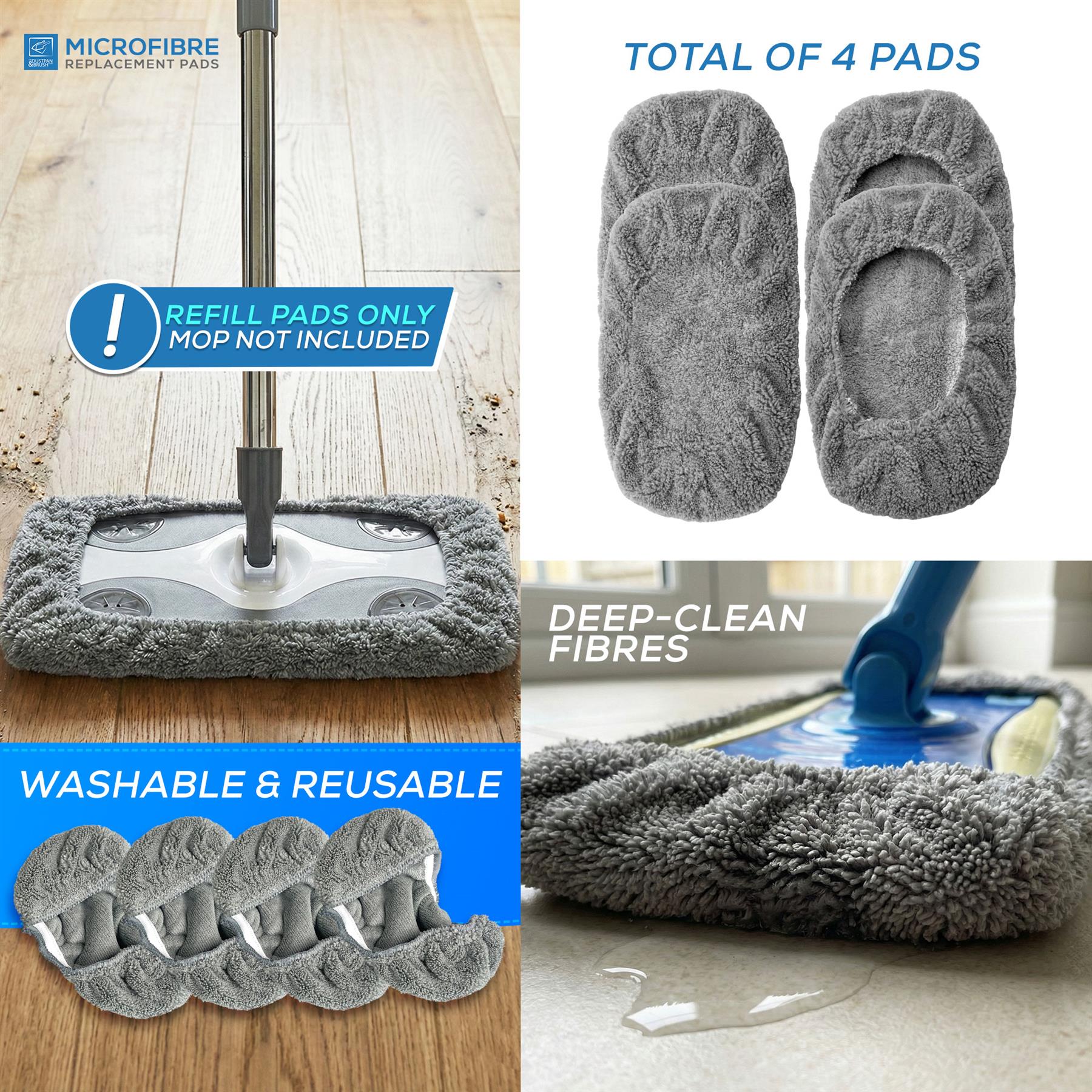 Static Mop Refill Pads Pack of 4 Microfibre Cloths