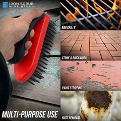 Easy Grip Heavy Duty Wire Brush | 5 Row Steel Bristle Scrubber