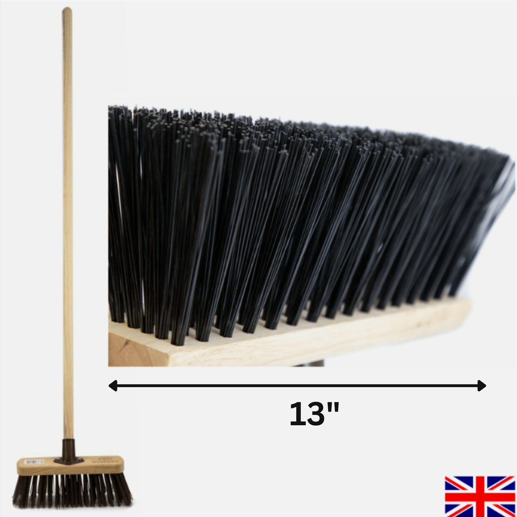 13" Newman & Cole Stiff PVC Flat Broom with Handle | Outdoor Sweeper