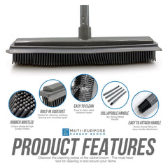 Grey Rubber Broom for Pet Hair & Carpets