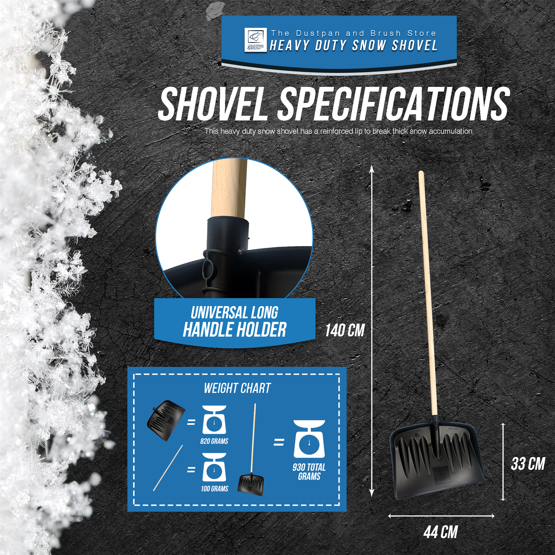 Plastic Snow Scoop Shovel with Wooden Handle – 44cm Wide Snow Shovel