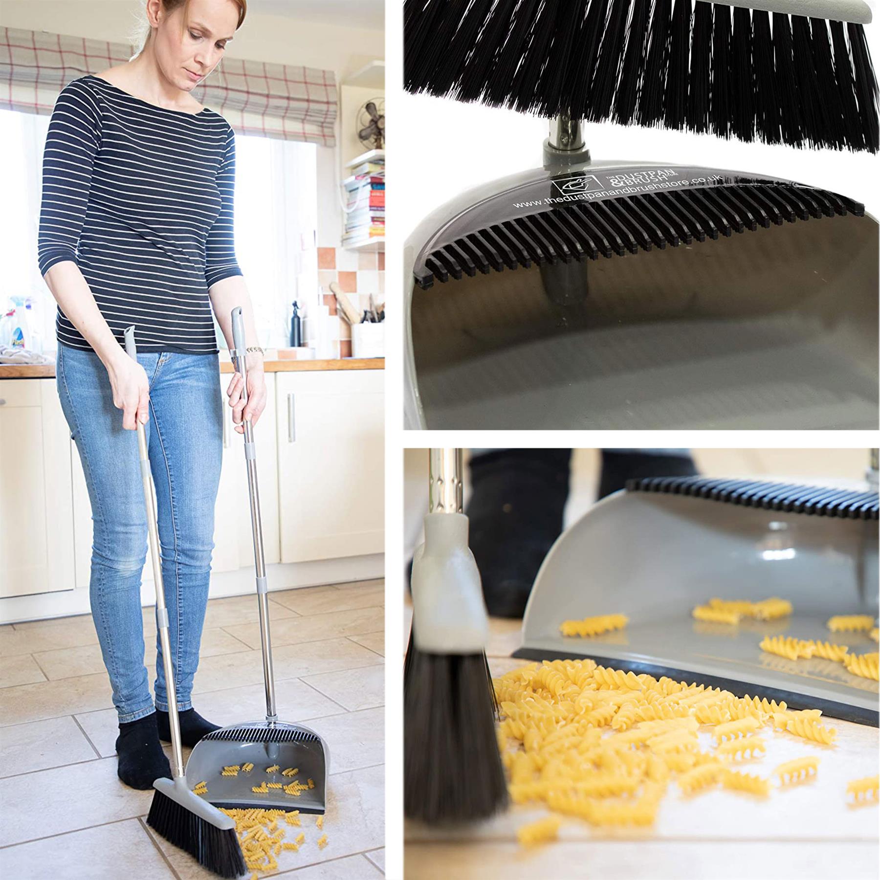 Long Handled Dustpan and Brush Set with Multi-Section Handle