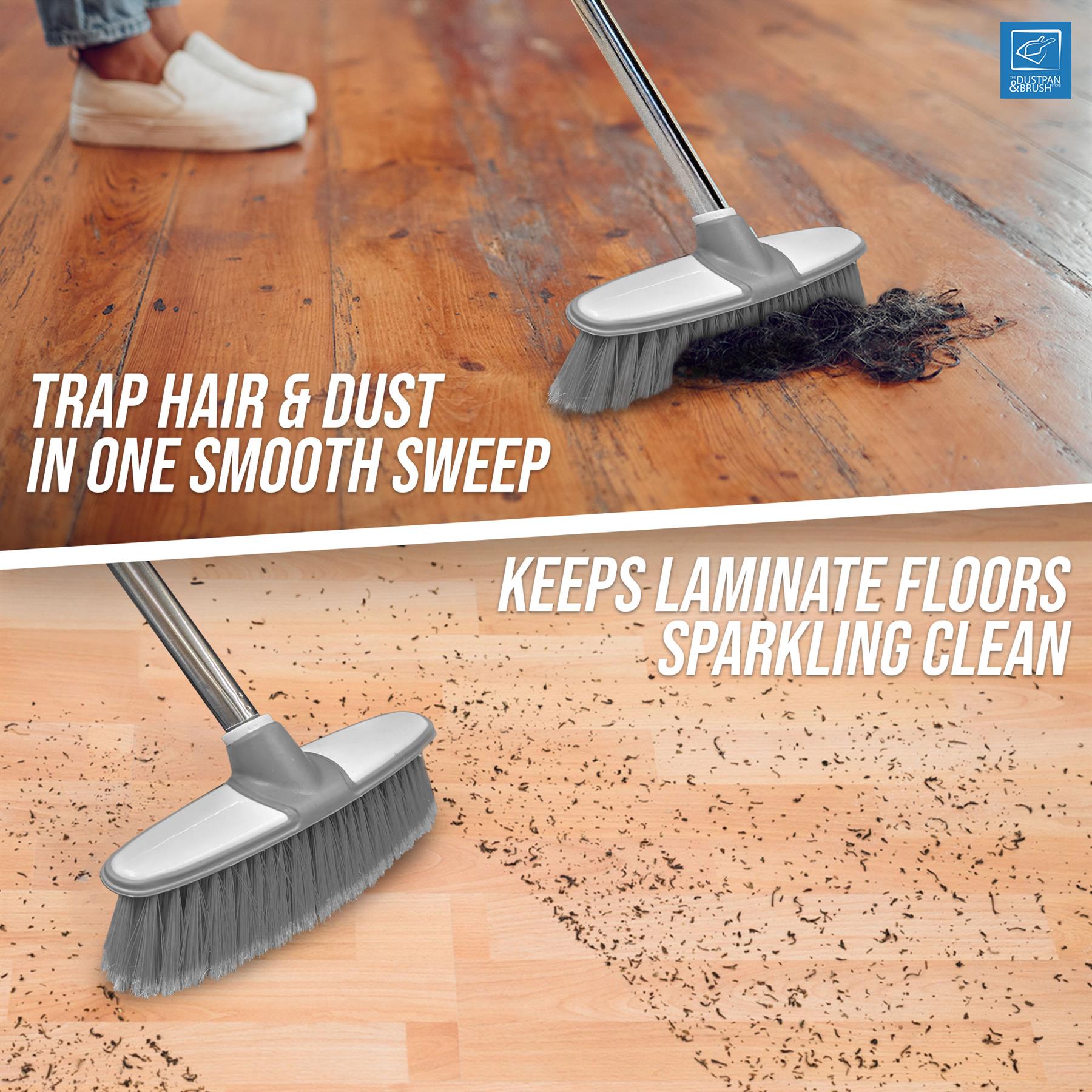 Grey & White Indoor Broom with 4 Piece Handle