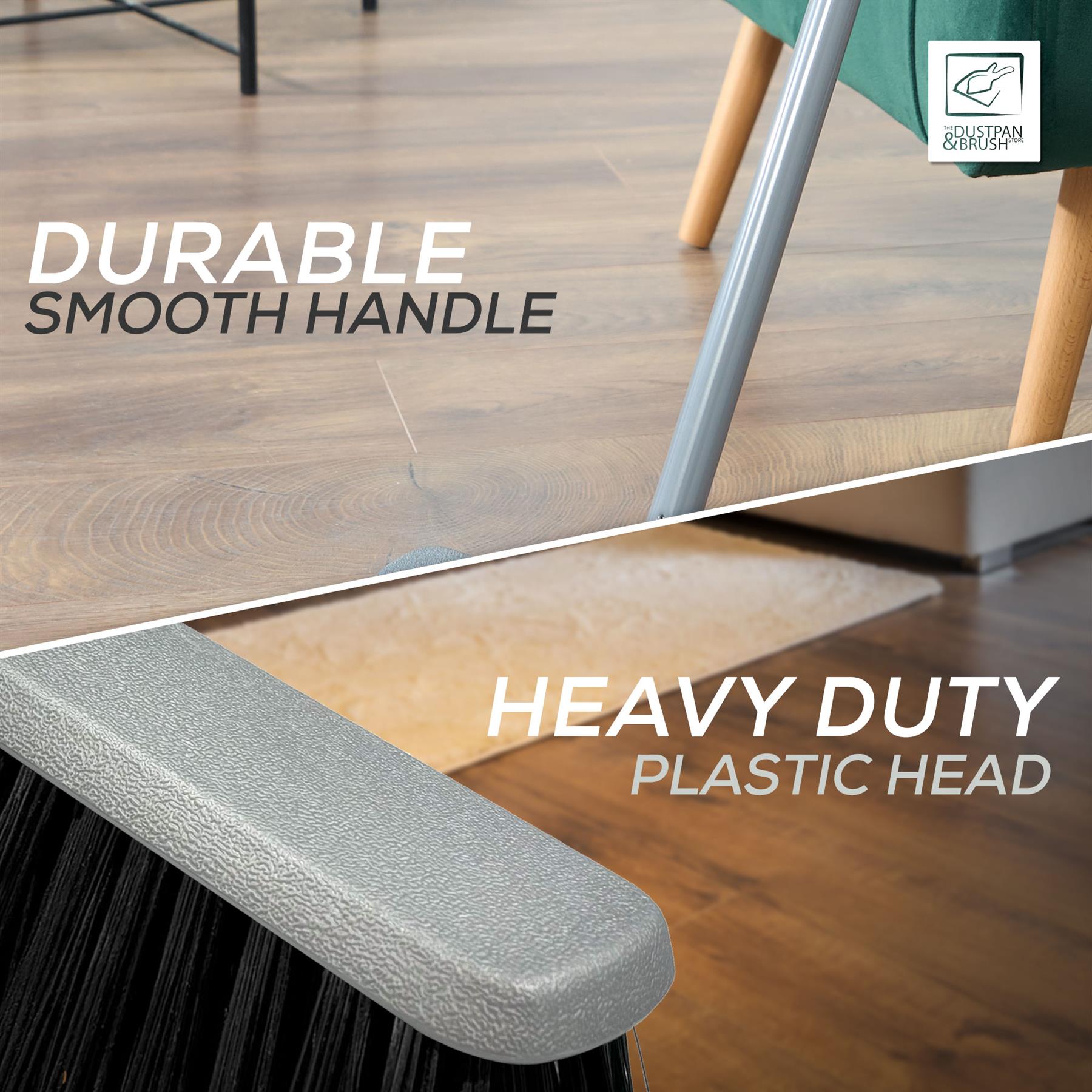 Silver Indoor Stiff Sweeping Brush Head and Handle Kitchen Broom Floor Sweeper