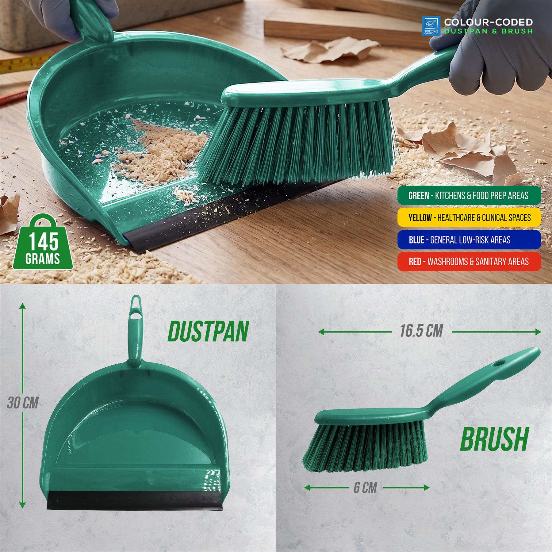 Colour Coded Green Dustpan Set