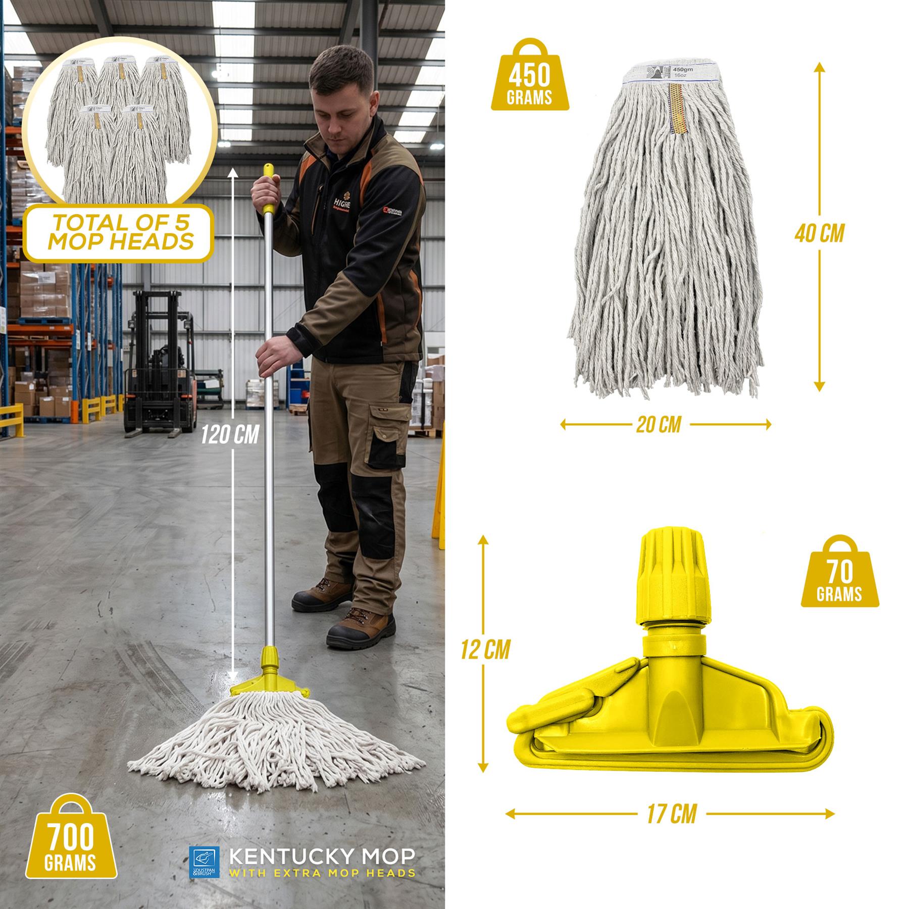 Yellow Kentucky Mop Set with 5 Mop Heads & Handle