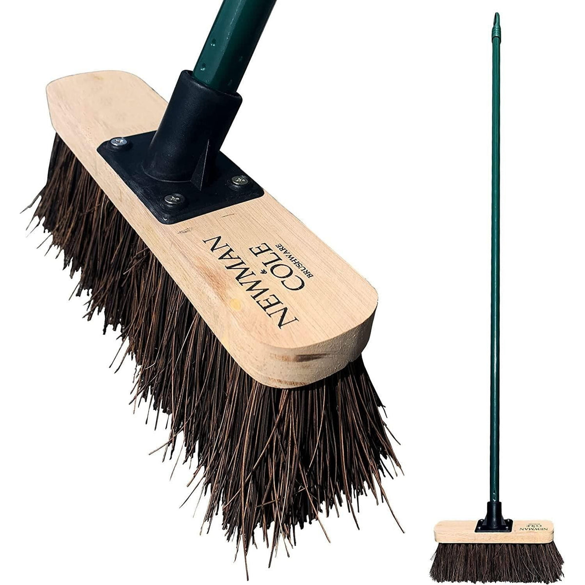 10" Newman & Cole Stiff Bassine Broom with Green Metal Handle