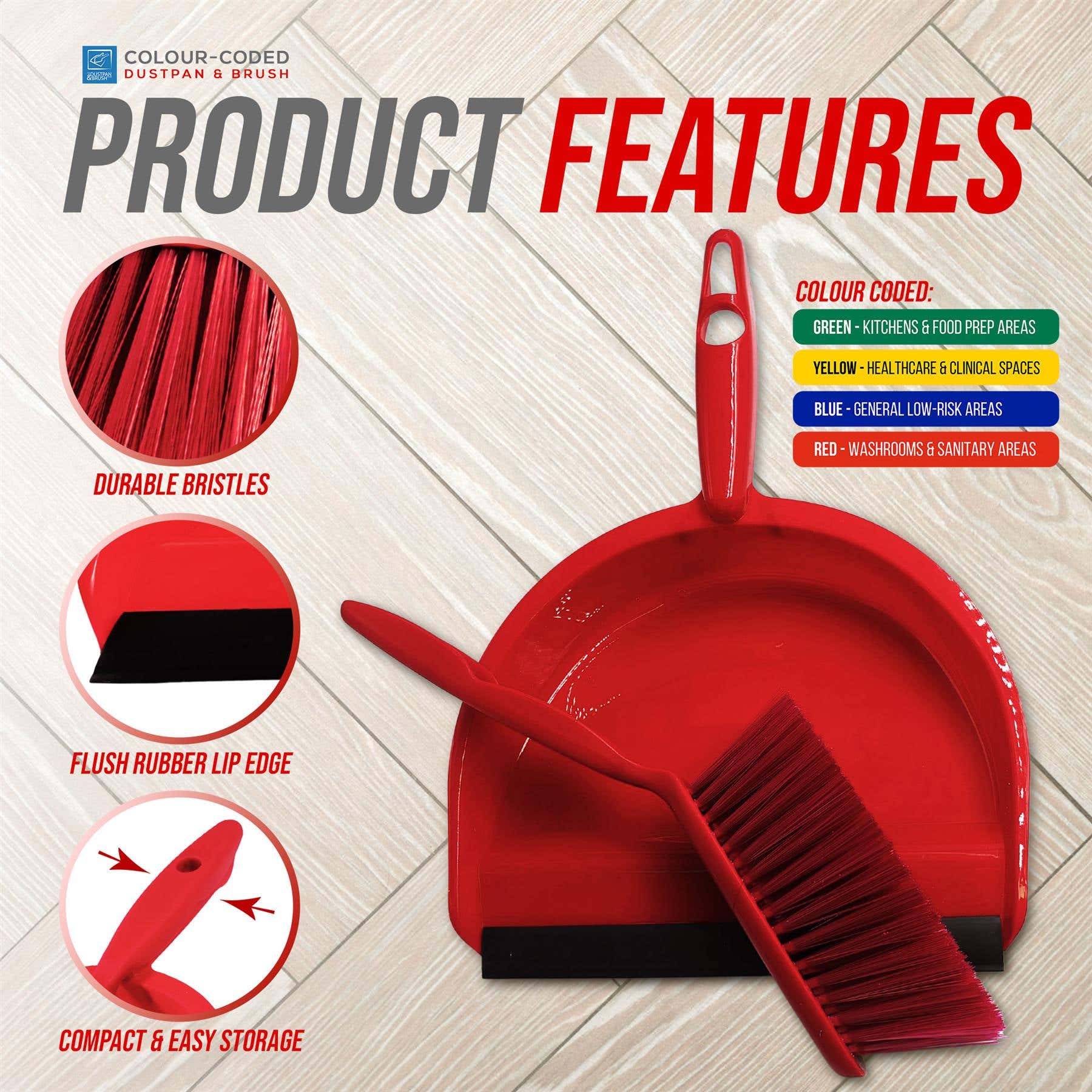 Red Colour Coded Dustpan and Brush Set