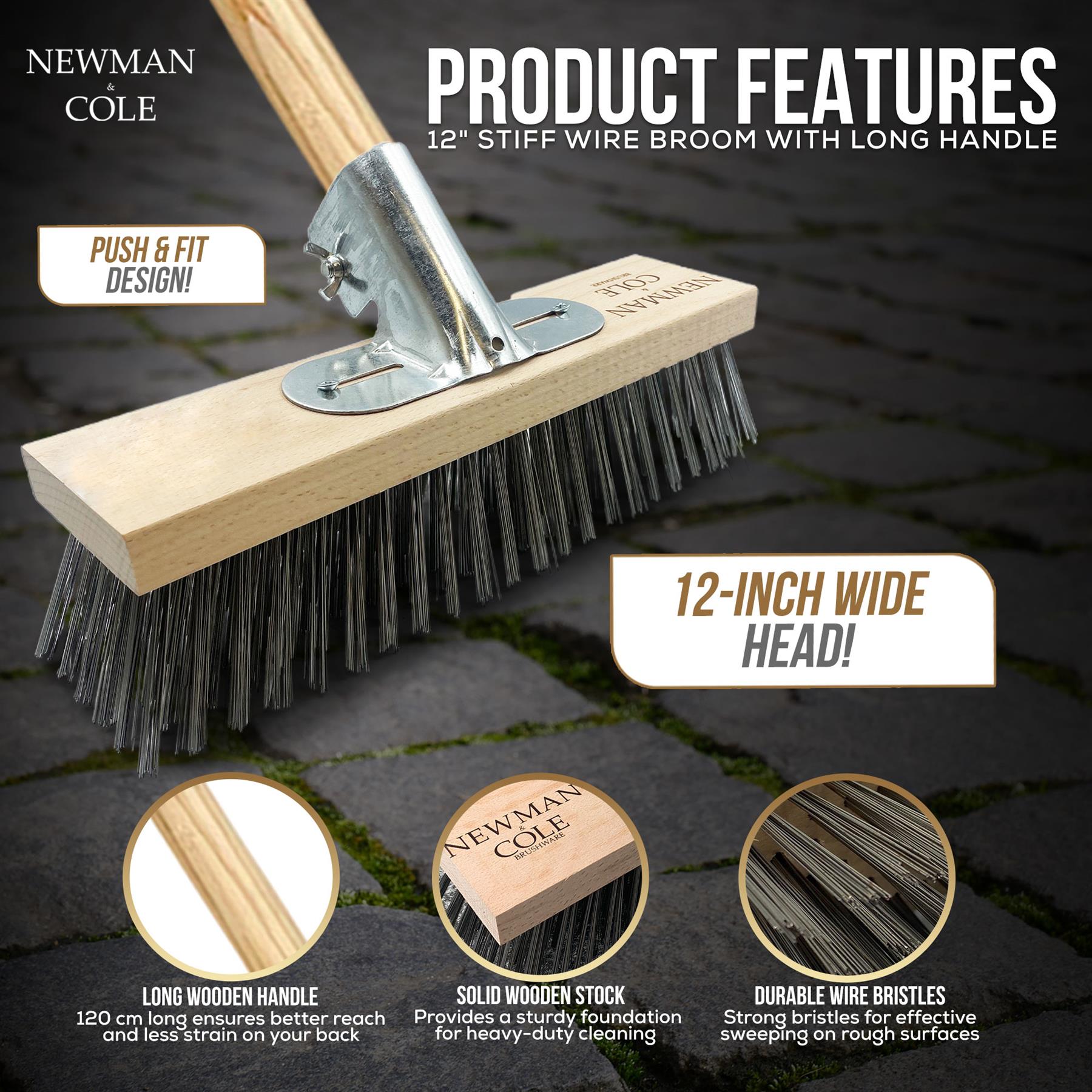 12" Newman & Cole Wire Broom with Wooden Handle