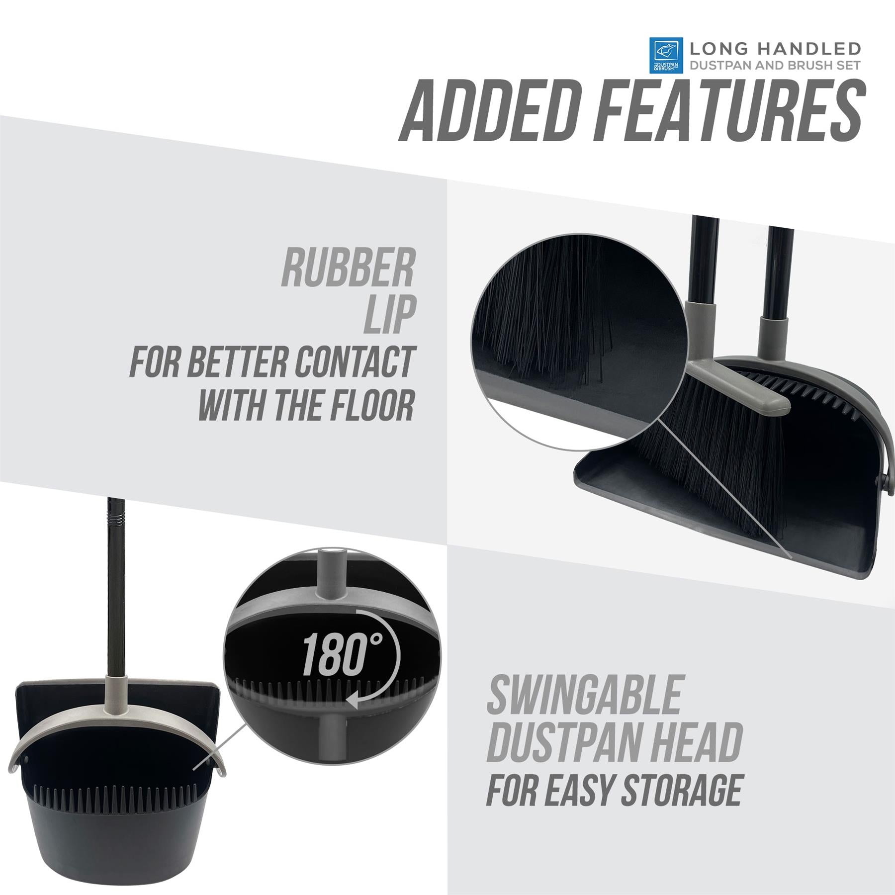 Long Handled Dustpan and Brush Set | No Bend Floor Sweeper