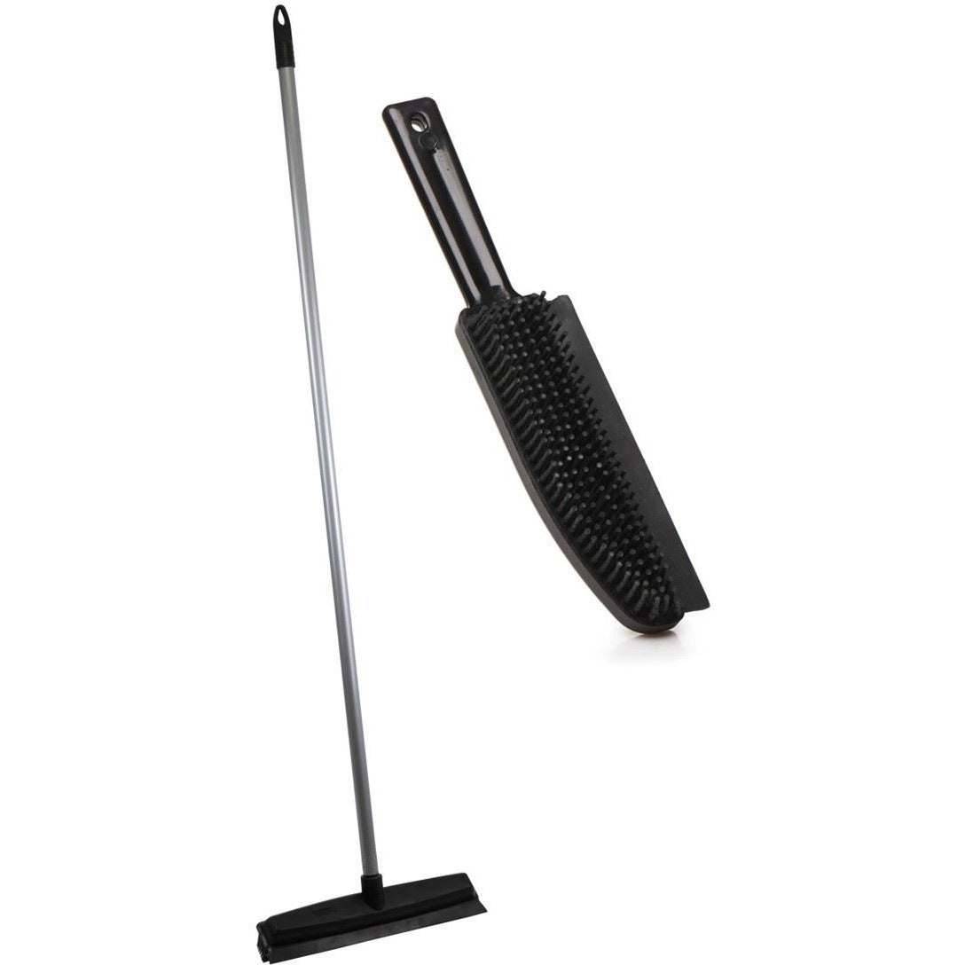 Rubber Bristle Broom & Hand Brush Pet Hair Removal Twin Pack