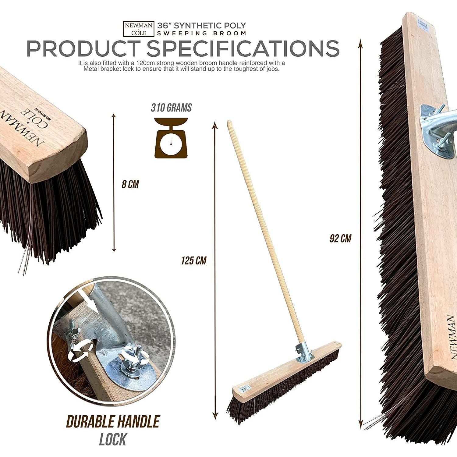 36" Newman and Cole Large Stiff PVC Broom Head with Bracket and Handle