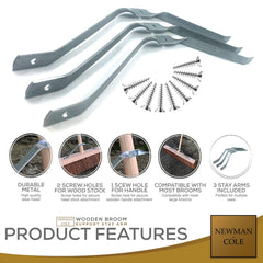 Newman & Cole Metal Broom Stays with Screws | Pack of 3