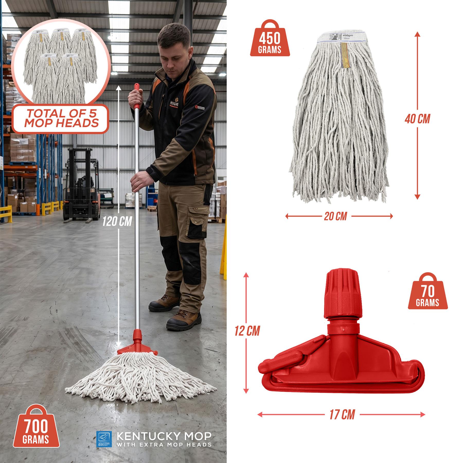 Red Kentucky Mop Set with 5 Mop Heads & Handle