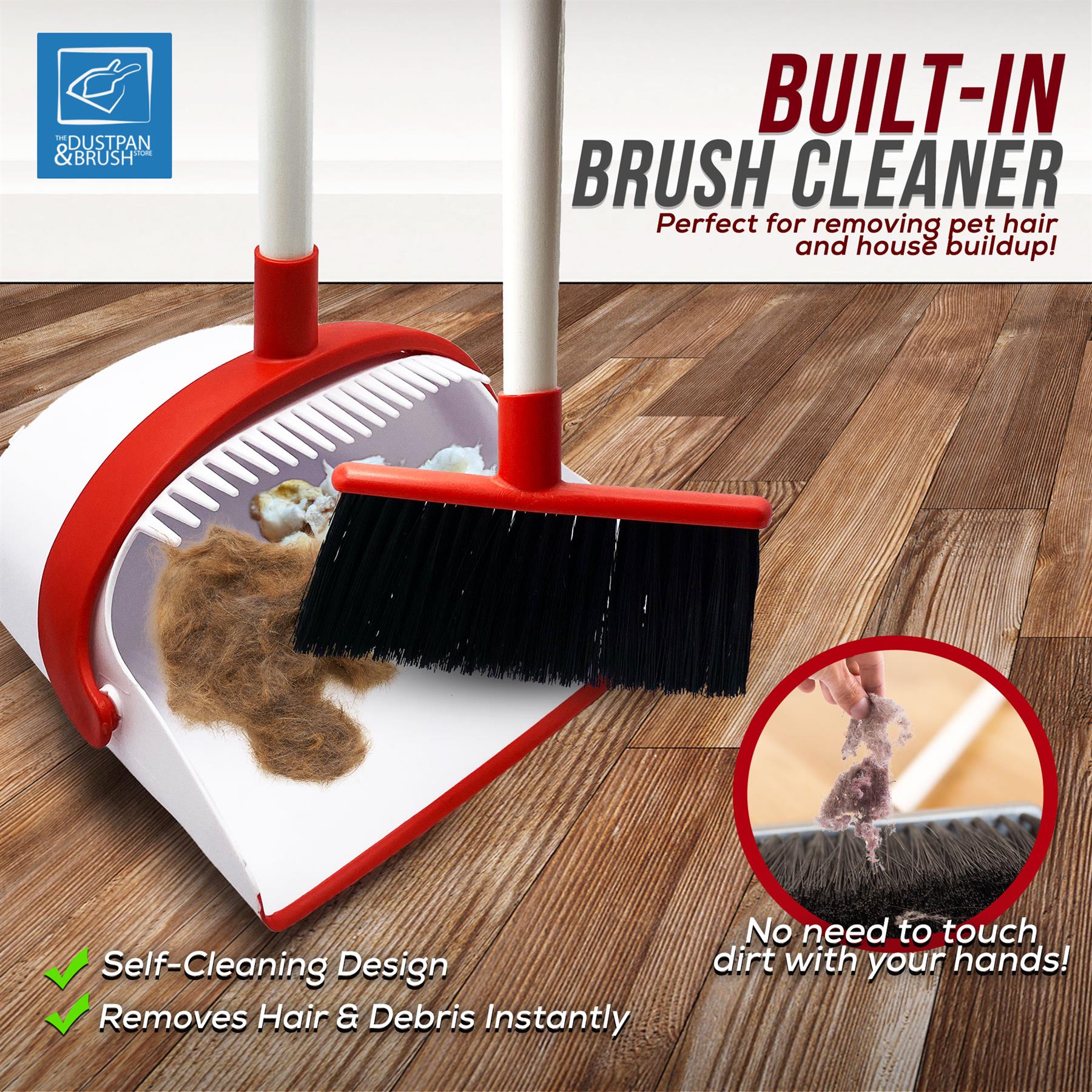 White & Red Long Handled Dustpan and Brush Set