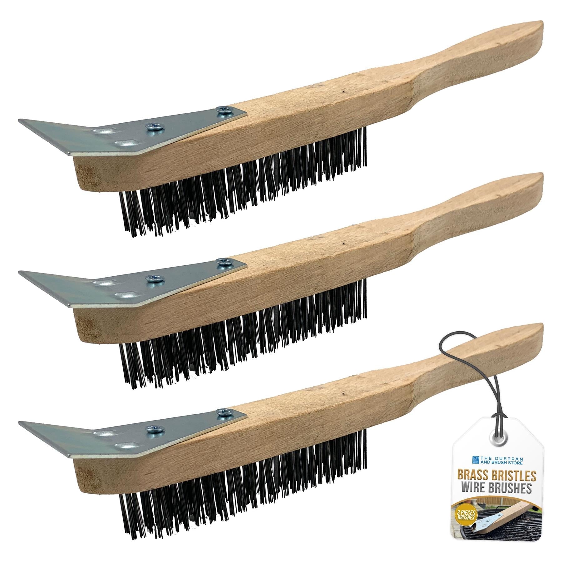 Wooden Wire Brush with Scraper | Single & Pack of 3