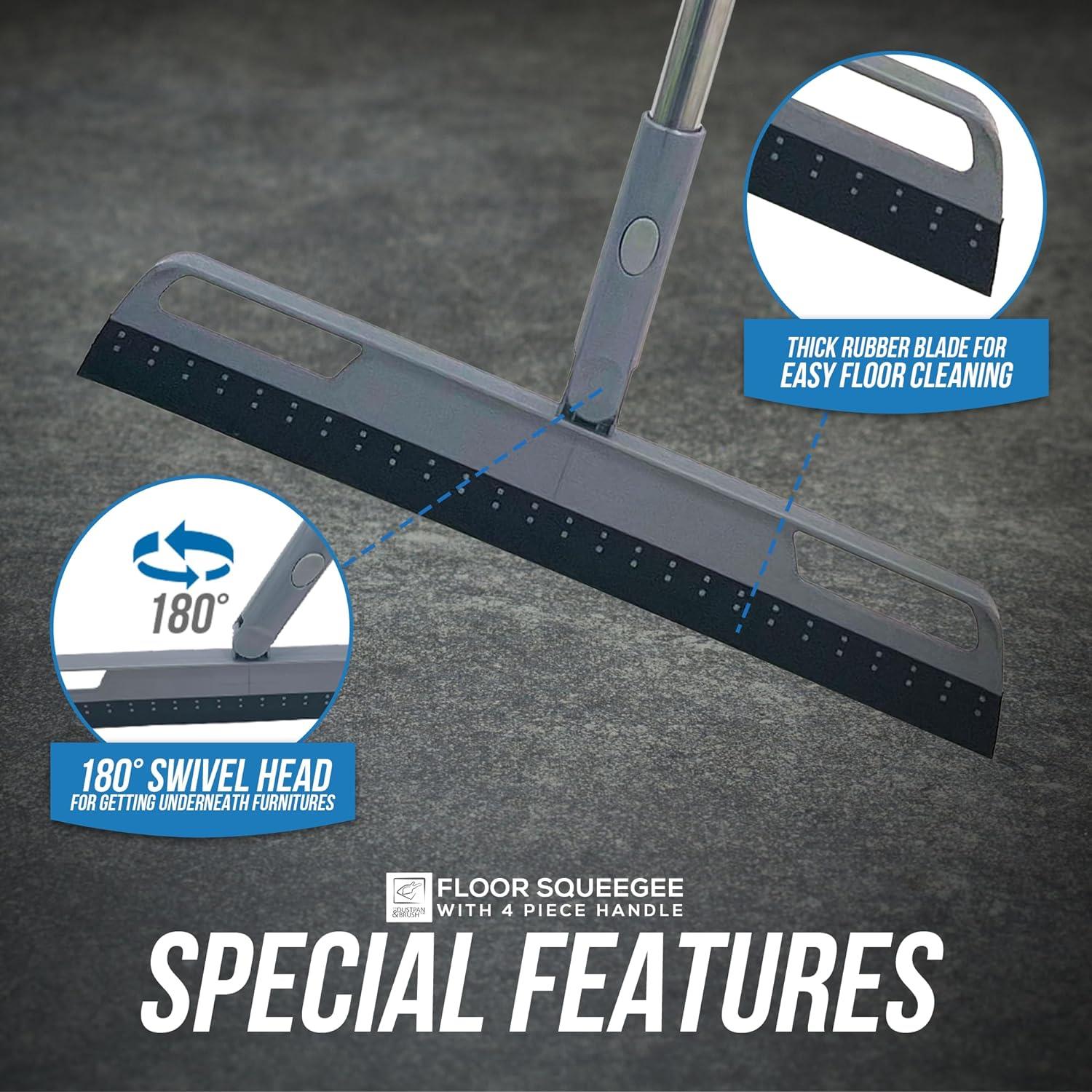 Floor Squeegee with Long Handle & Rotatable Head