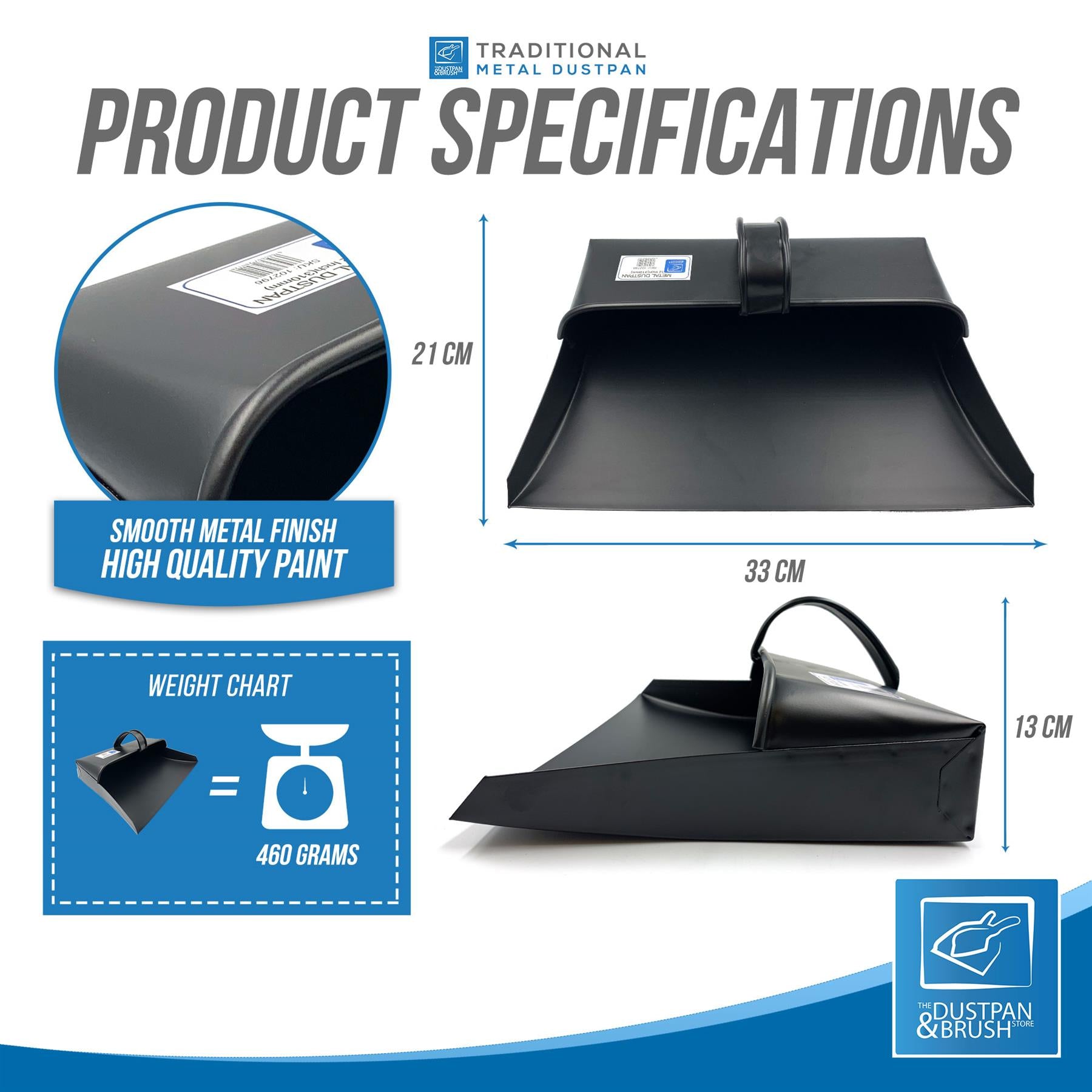 Traditional Black Metal Hooded Dustpan